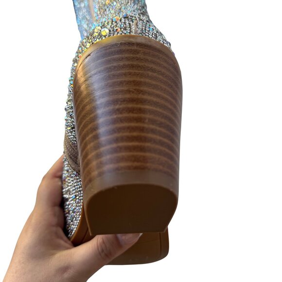 New without Box Western Silver  Sparkle Rhinestone Wide Calf Cowboy Boots - Picture 9 of 15